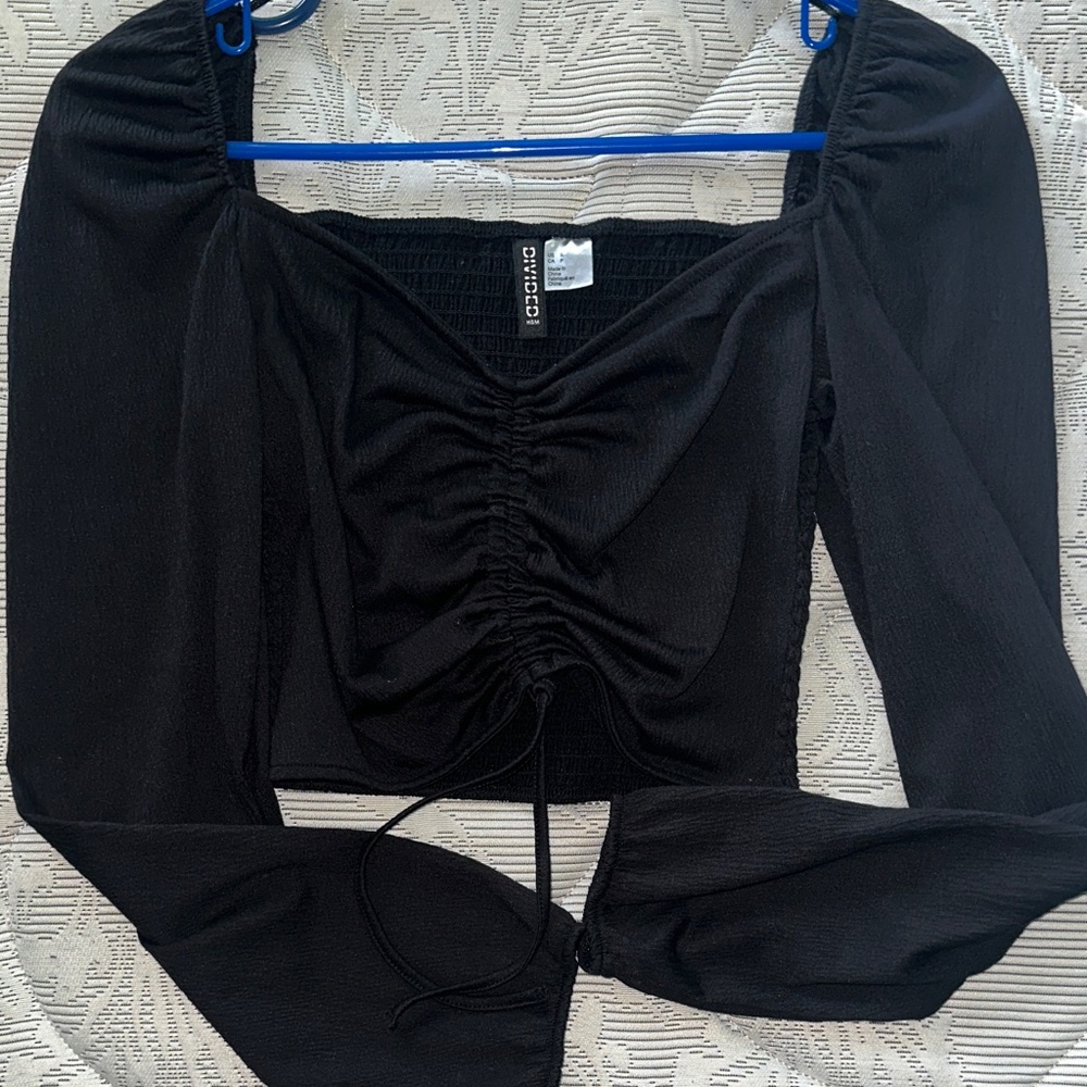 H&M Black Ruched Crop Top